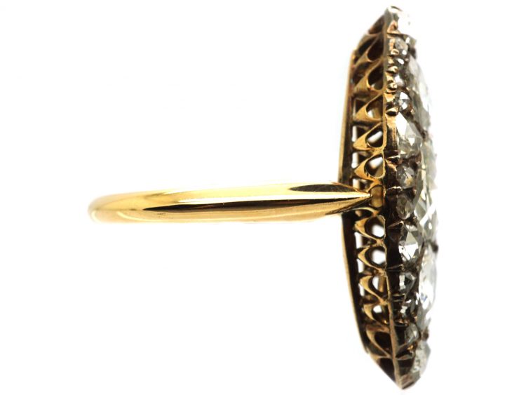 Victorian 18ct Gold Marquise Shaped Ring set with Rose Diamonds