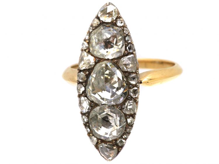 Victorian 18ct Gold Marquise Shaped Ring set with Rose Diamonds