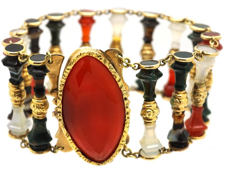 19th Century Scottish 15ct Gold & Hard Stone Bracelet