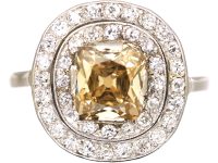 Early 20th Century Platinum, Diamond Cluster Ring with Cognac Diamond in the Centre