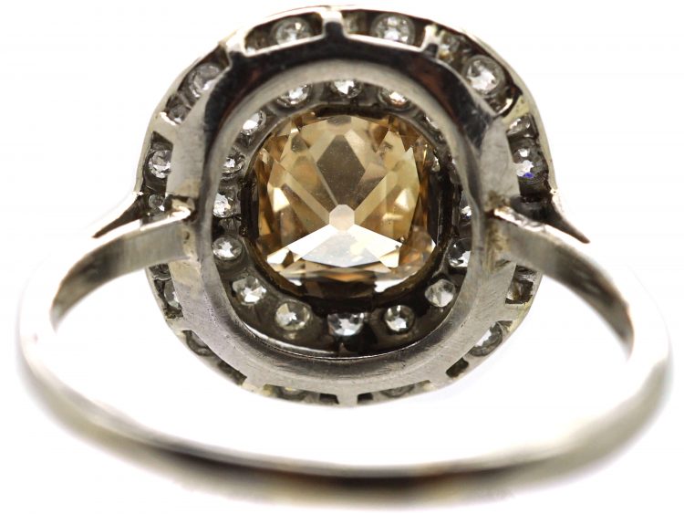 Early 20th Century Platinum, Diamond Cluster Ring with Cognac Diamond in the Centre