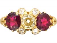 Victorian 18ct Gold, Two Stone Ruby & Diamond Ring