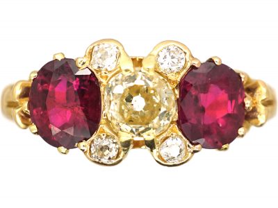 Victorian 18ct Gold, Two Stone Ruby & Diamond Ring