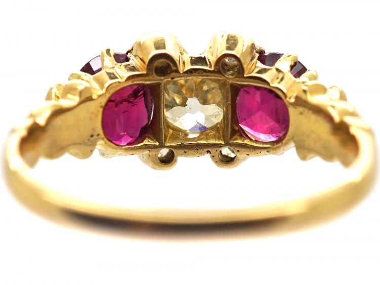 Victorian 18ct Gold, Two Stone Ruby & Diamond Ring