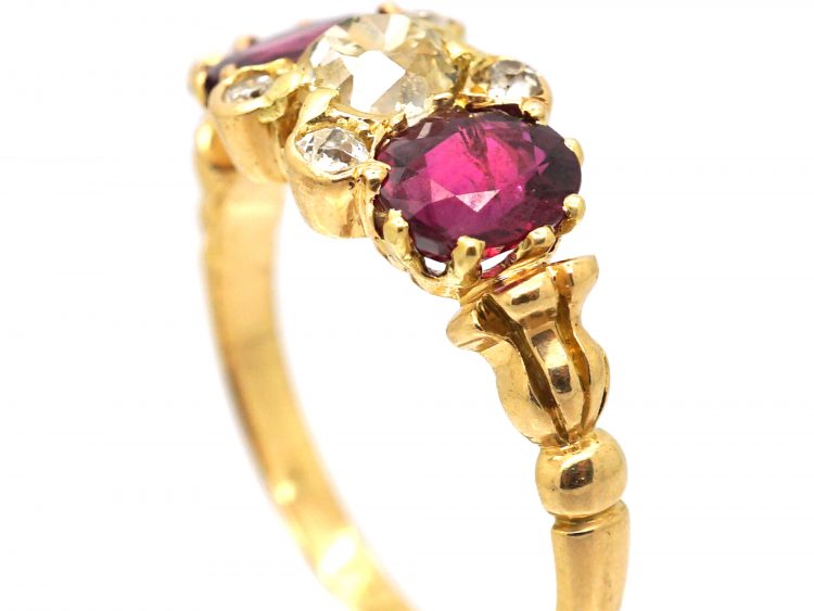 Victorian 18ct Gold, Two Stone Ruby & Diamond Ring