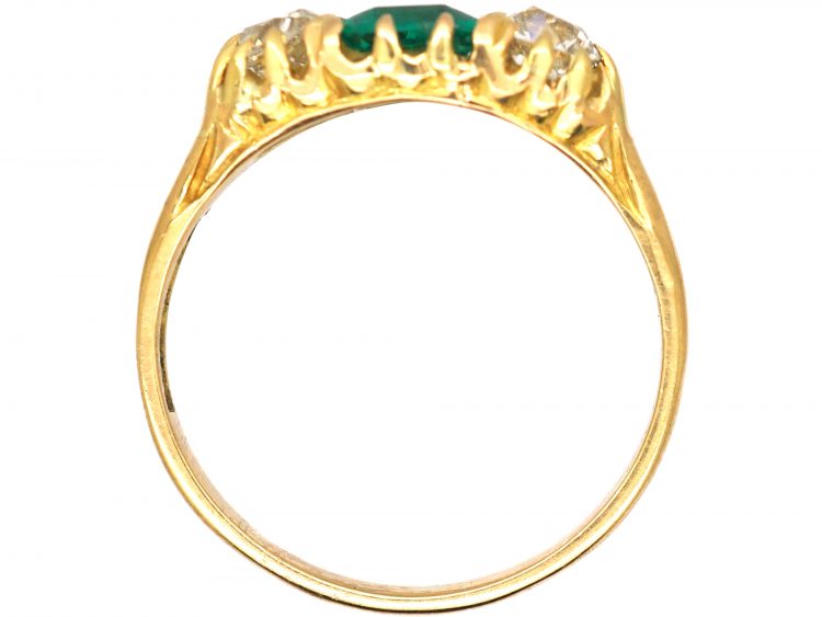 Victorian 18ct Gold, Three Stone Emerald & Diamond Ring