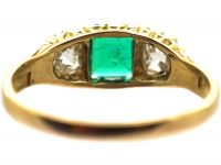 Victorian 18ct Gold, Three Stone Emerald & Diamond Ring