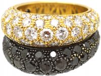 18ct Gold Double Band Ring set with Black & White Diamonds by de Grisogono