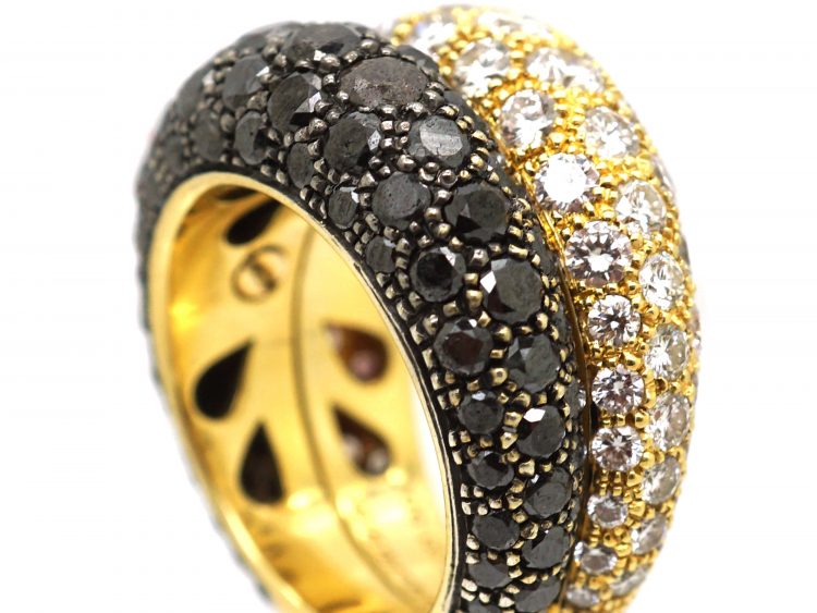 18ct Gold Double Band Ring set with Black & White Diamonds by de Grisogono