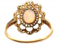 Edwardian 18ct Gold & Platinum, Opal & Rose Diamond Open Cluster Ring