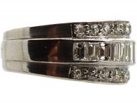 Art Deco Wide Platinum Ring set with Round & Baguette Diamonds