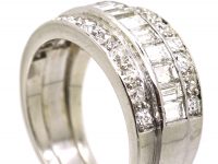 Art Deco Wide Platinum Ring set with Round & Baguette Diamonds