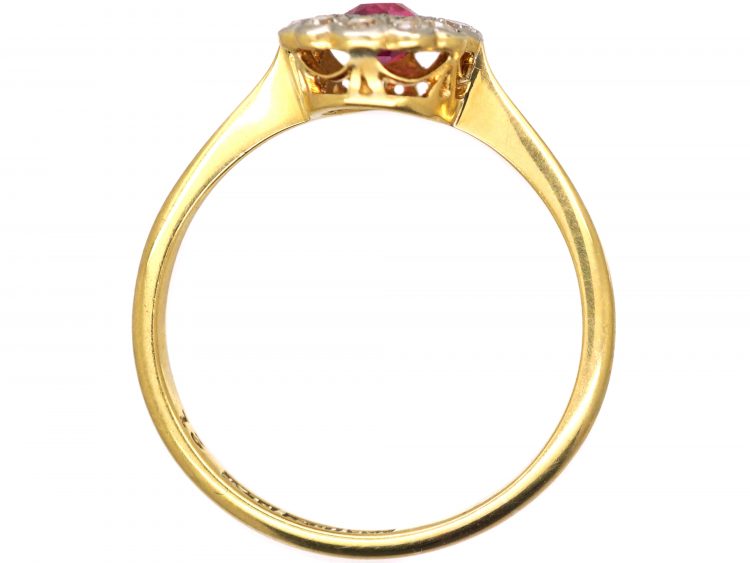 Edwardian 18ct Gold & Platinum, Ruby & Diamond Oval Cluster Ring