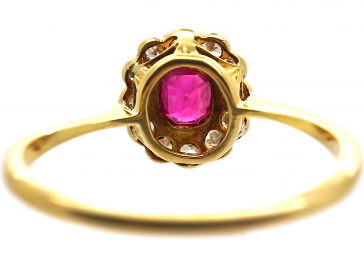 Edwardian 18ct Gold & Platinum, Ruby & Diamond Oval Cluster Ring