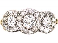 Victorian 18ct Gold & Silver, Triple Diamond Daisy Cluster Ring