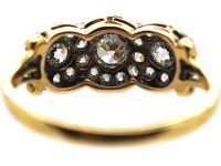 Victorian 18ct Gold & Silver, Triple Diamond Daisy Cluster Ring