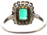 Early 20th Century Platinum & 18ct Gold, Rectangular Cut Emerald & Diamond Cluster Ring