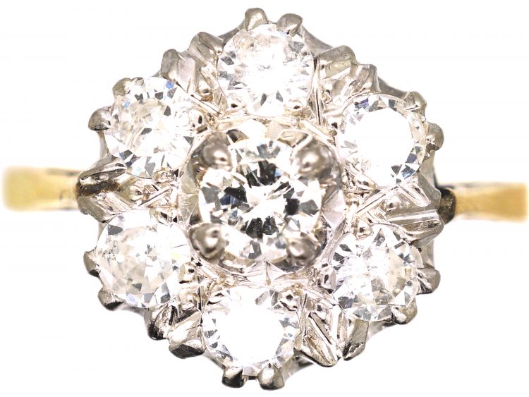 Mid 20th Century 18ct Gold & Platinum, Diamond Cluster Ring