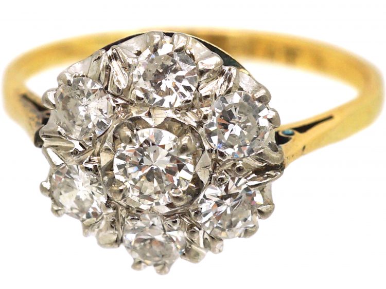 Mid 20th Century 18ct Gold & Platinum, Diamond Cluster Ring