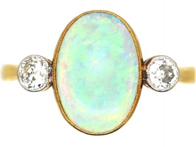 Edwardian 18ct Gold & Platinum, Opal & Diamond Three Stone Ring