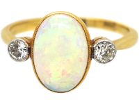 Edwardian 18ct Gold & Platinum, Opal & Diamond Three Stone Ring