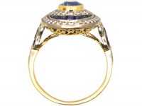 French Art Deco 18ct White & Yellow Gold, Oval Cluster Ring set with Sapphires & Diamonds