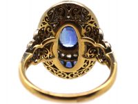 French Art Deco 18ct White & Yellow Gold, Oval Cluster Ring set with Sapphires & Diamonds