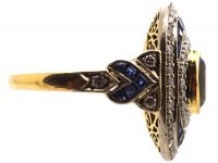 French Art Deco 18ct White & Yellow Gold, Oval Cluster Ring set with Sapphires & Diamonds