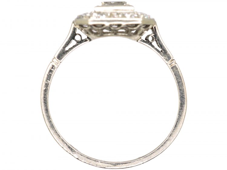 Art Deco French Platinum Octagonal Shaped Ring set with an Carré Cut Diamond with a Diamond Surround