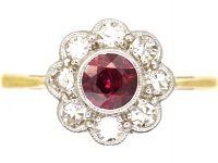 Edwardian 18ct Gold & Platinum, Ruby & Diamond Cluster Ring