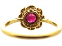 Edwardian 18ct Gold & Platinum, Ruby & Diamond Cluster Ring