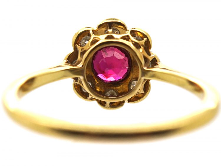 Edwardian 18ct Gold & Platinum, Ruby & Diamond Cluster Ring