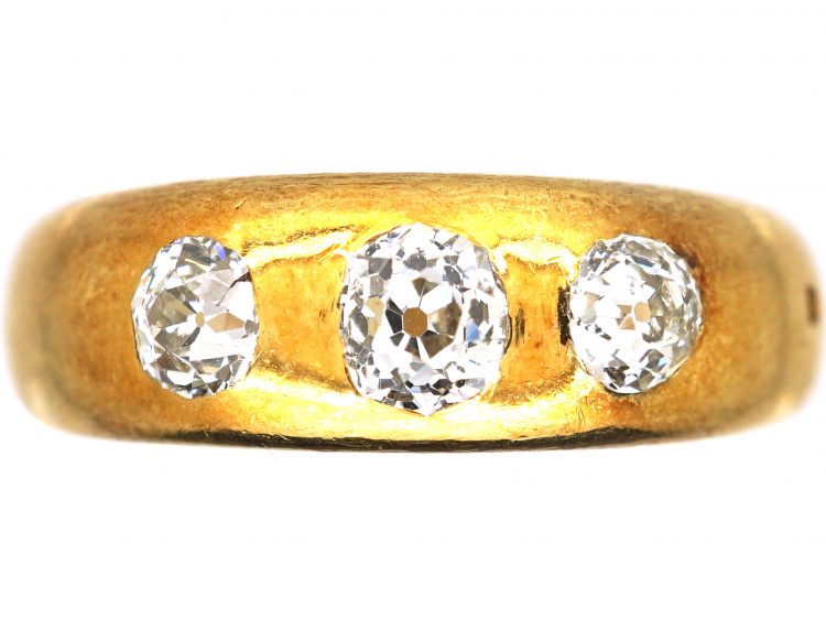 Victorian 18ct Gold,Three Stone Rub Over Set Diamond Ring