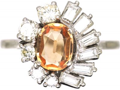 1950’s 18ct White Gold Ballerina Ring set with a Topaz & Diamonds