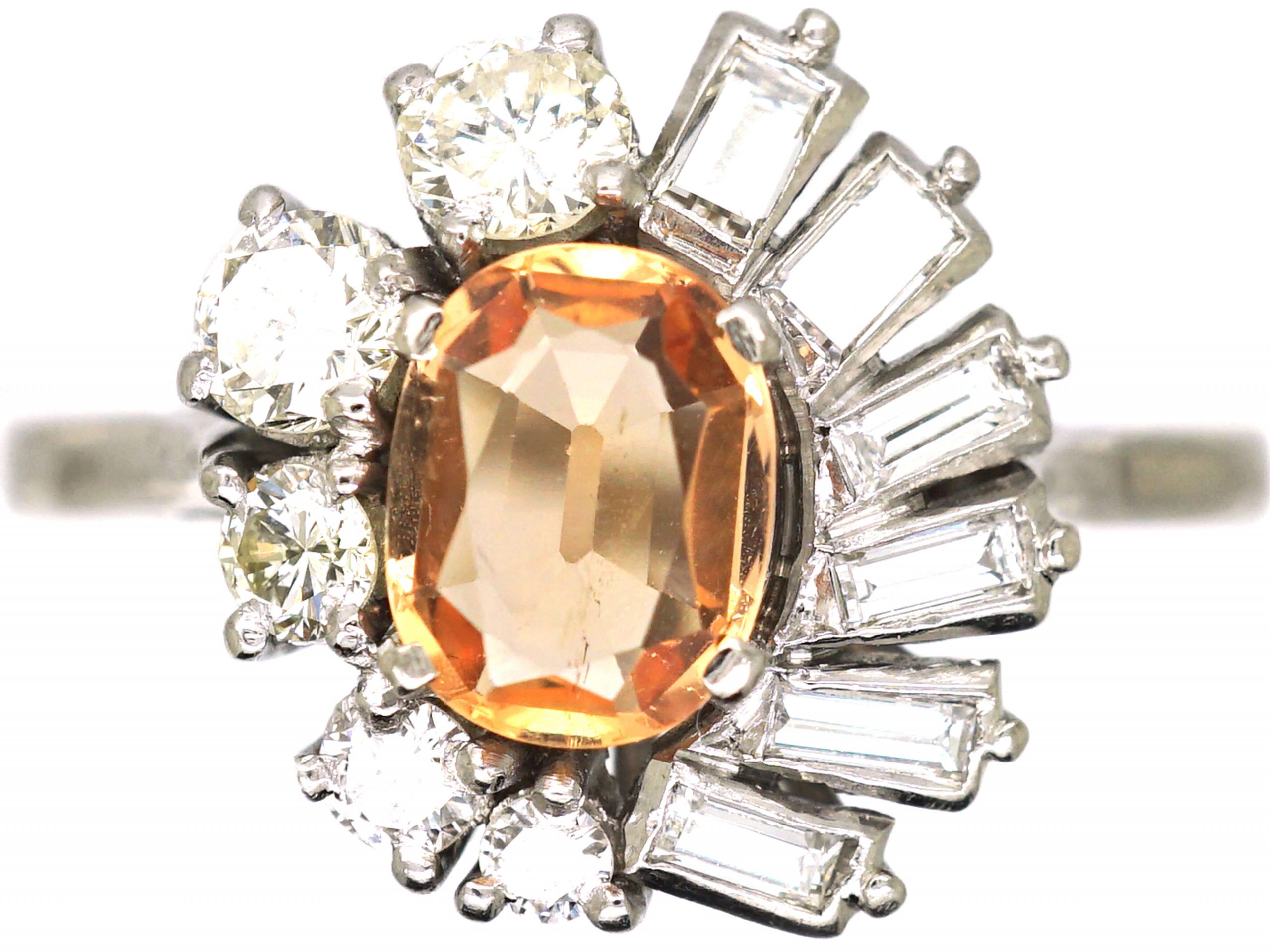 1950's 18ct White Gold Ballerina Ring set with a Topaz & Diamonds