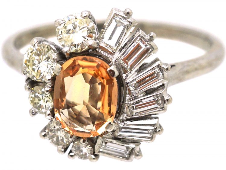 1950's 18ct White Gold Ballerina Ring set with a Topaz & Diamonds