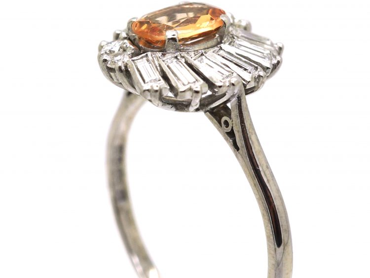 1950's 18ct White Gold Ballerina Ring set with a Topaz & Diamonds