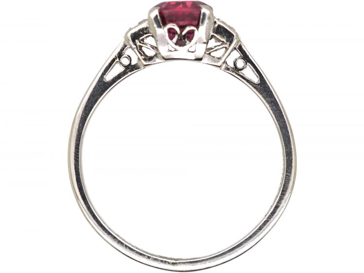 Art Deco Platinum, Square Cut Ruby & Diamond Baguette Ring