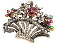 Edwardian 15ct Gold & Platinum, Giardinetti Brooch/ Pendant set with Diamonds, Emeralds & Rubies