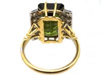 1950's 18ct Gold Rectangular Cut Green Tourmaline & Diamond Ring