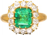 Victorian 18ct Gold, Emerald & Diamond Cluster Ring