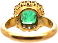 Victorian 18ct Gold, Emerald & Diamond Cluster Ring