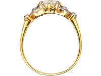 Edwardian 18ct Gold & Platinum, Diamond Solitaire Ring with Diamond Set Leaf Shoulders