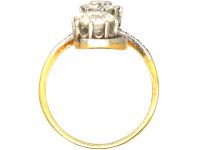 Art Nouveau 18ct Gold & Platinum Two Stone Diamond Twist Ring