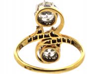 Art Nouveau 18ct Gold & Platinum Two Stone Diamond Twist Ring