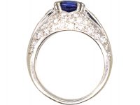 French Early 20th Century Platinum, Bombe Ring set with a Sapphire & Diamonds