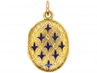 Victorian 18ct Gold Oval Shaped Locket with Blue Enamel Detail