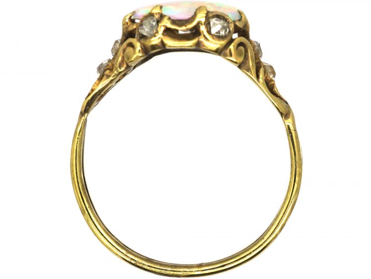 Art Nouveau 18ct Gold Ring set with an Opal with Diamond Detail