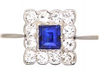 Early 20th Century 18ct Gold & Platinum, Square Ring set with a Sapphire & Diamonds