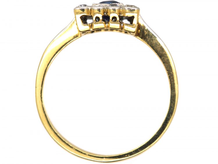 Early 20th Century 18ct Gold & Platinum, Square Ring set with a Sapphire & Diamonds